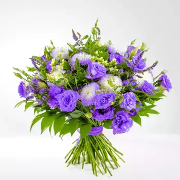 Букет из лизиантусов, астр, каланхоэ «Тайна»