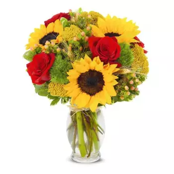 Букет из подсолнухов, роз, гвоздик «Инна»