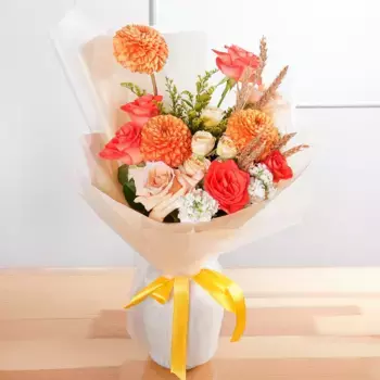 Букет из роз, георгин, маттиол «Школьная пора»