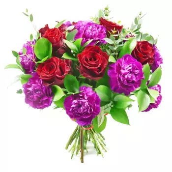Букет из роз, гвоздик и зелени «Адриана»
