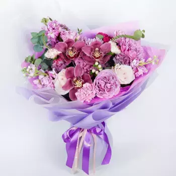 Букет из роз, гвоздик, орхидей «Искреннее счастье»