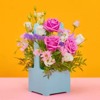 Букет из роз, лизиантусов, хризантем «Серо-голубой»