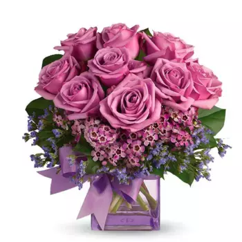 Букет из роз, ваксфловера и статицы «Амата»