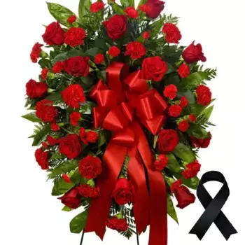 Букет на кладбище из красных роз и гвоздик