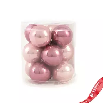 Набор шаров 12шт. в тубе (стекло), D3см, в асс., розовый