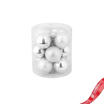 Набор шаров 12шт. в тубе (стекло), D3см, в асс., серебряный