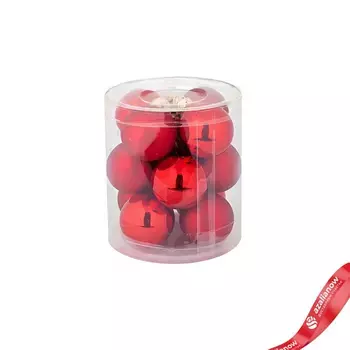 Набор шаров 12шт. в тубе (стекло), D3см, в асс., красный