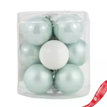 Набор шаров 12шт. в тубе (стекло), D3см, в асс., мятный./белый