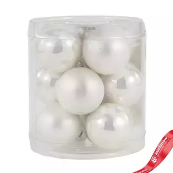 Набор шаров 12шт. в тубе (стекло), D3см, в асс., белый