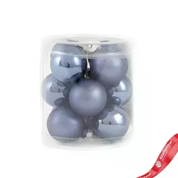 Набор шаров 12шт. в тубе (стекло), D3см, в асс., синий