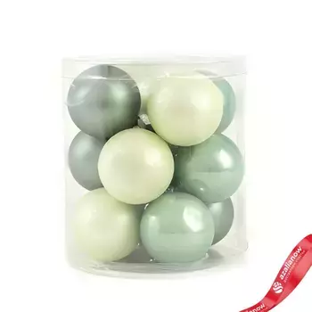 Набор шаров 12шт. в тубе (стекло), D4см, в асс., зеленый