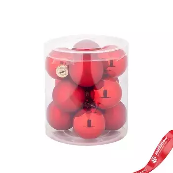 Набор шаров 12шт. в тубе (стекло), D4см, в асс., красный