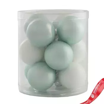 Набор шаров 12шт. в тубе (стекло), D4см, в асс., мятный./белый