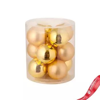 Набор шаров 12шт. в тубе (стекло), D4см, в асс., золотой