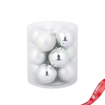 Набор шаров 12шт. в тубе (стекло), D4см, в асс., серебряный