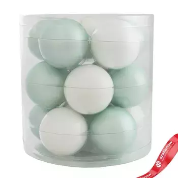 Набор шаров 15шт. в тубе (стекло), D6см, в асс., мятный./белый