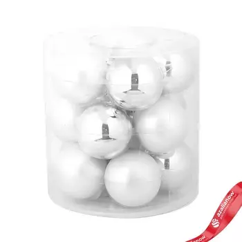 Набор шаров 15шт. в тубе (стекло), D6см, в асс., серебряный