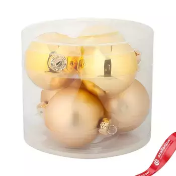 Набор шаров 6шт. в тубе (стекло), D8см, в асс., золотой