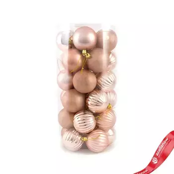 Набор шаров в тубе 30 шт. (пластик), D6см, розовый/золотой