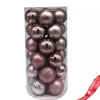 Набор шаров в тубе 30 шт. (пластик), D6см, розовый