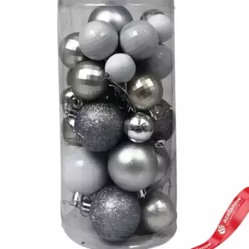 Набор шаров в тубе 36шт. (пластик), D3-5см, серебряный