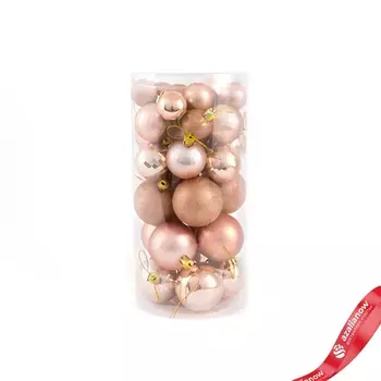 Набор шаров в тубе 36шт. (пластик), D3-5см, розовый/золотой