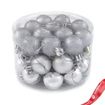 Набор шаров в тубе 36шт. (пластик), D3см, серебряный