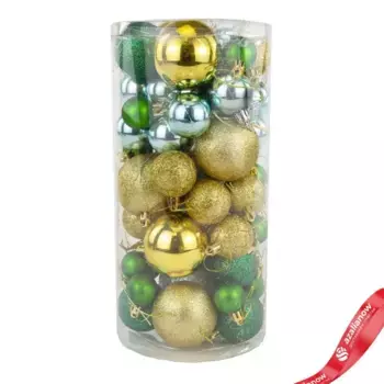 Набор шаров в тубе 48шт. (пластик), D3-8см, золотой/зеленый