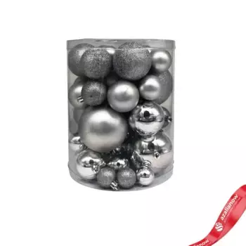 Набор шаров в тубе 50 шт. (пластик), D3-8см, серебряный