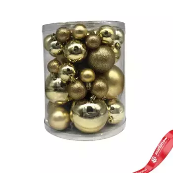 Набор шаров в тубе 50 шт. (пластик), D3-8см, золотой