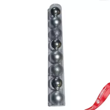 Набор шаров в тубе 8шт. (пластик), D8см, серебряный