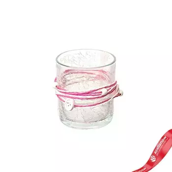 Подсвечник (стекло/текстиль), D8x7см, розовый