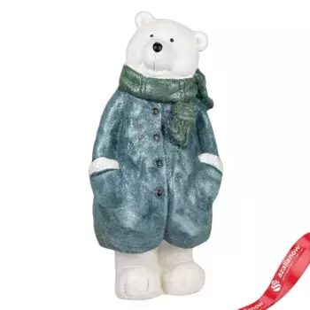 Сувенир Медвежонок (керамика), H51x24x20см, белый/голубой