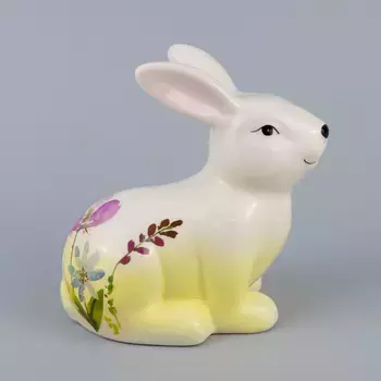 Сувенир Заяц керамика, H14,5х15x8,5см, белый, желтый
