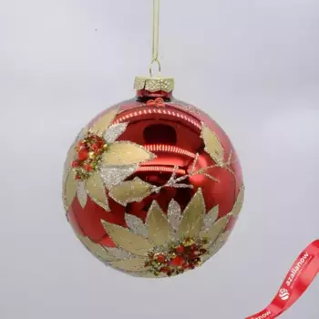 Украшение подвесное Шар (стекло), D10см, красный/золотой