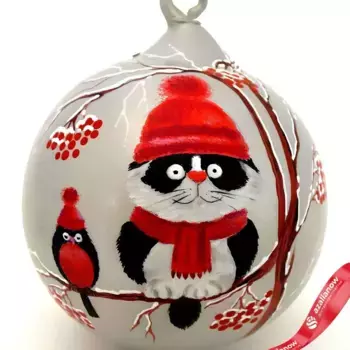 Украшение подвесное Шар (стекло), D8см, белый/красный