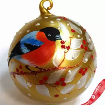 Украшение подвесное Шар (стекло), D8см, золотой, вид 2