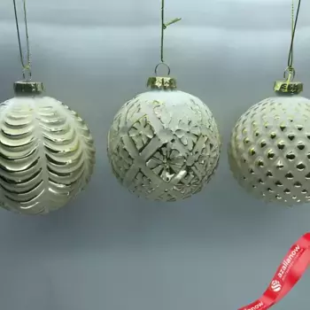 Украшение Шар (стекло), D8см, белый/золотой