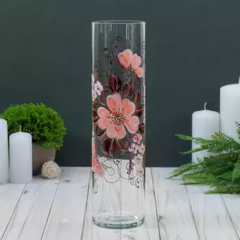 Ваза "Цилиндр" гибискус (ручная роспись) 30х8 см