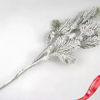 Ветка еловая с шишками заснеженная, 79см, зеленый