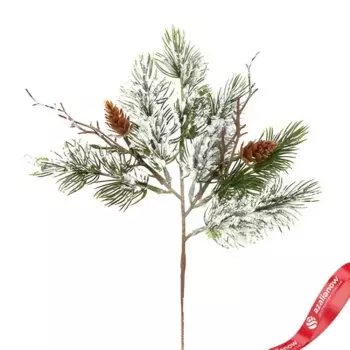 Ветка еловая с шишками заснеженная, H35см, зеленый