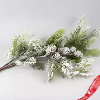 Ветка Кипарис с шишками заснеженная, 79см, зеленый