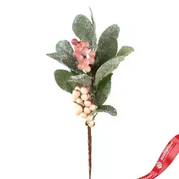 Ветка с ягодами заснеженная, 33см, зеленый/розовый