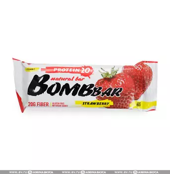 Батончик протеиновый Bombbar Клубника, 60 г Россия