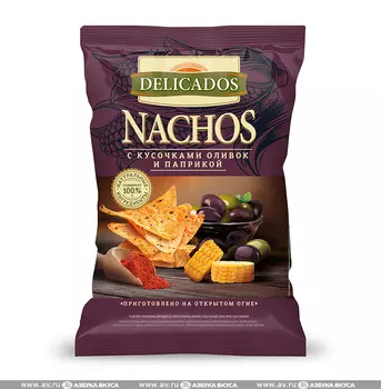 Чипсы кукурузные Nachos с оливками и паприкой, Delicados, 200/150 г, Россия
