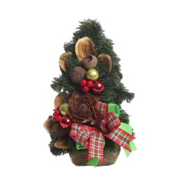 Елка настольная GREEN RED красная, зеленый и красный банты, ручная работа, 30 см