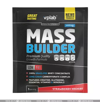 Гейнер Клубника-йогурт 100 г, саше, VPLab Nutrition Mass Builder, Великобритания