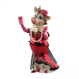 Игрушка для елки Коллекция Традиции Holiday Classics Корова-Леди в красном вечернем платье (стекло/полистоун) 6,5х5,5х13,5 см 1 шт Китай