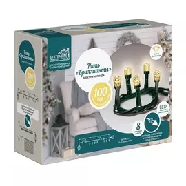 Электрогирлянда Нить "Бриллианты" Glos 10 м, 100 сверхъярких теплых белых светодиодов в форме бриллиантов, для использования внутри помещений 1 шт Китай