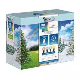 Электрогирлянда Нить Glos 8м, 80 разноцветных светодиодов, водонепроницаемый блок питания для исп. внутри и снаружи помещений 1 шт Китай